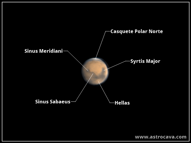 Regiones de Marte: Syrtis, Hellas, casquete polar