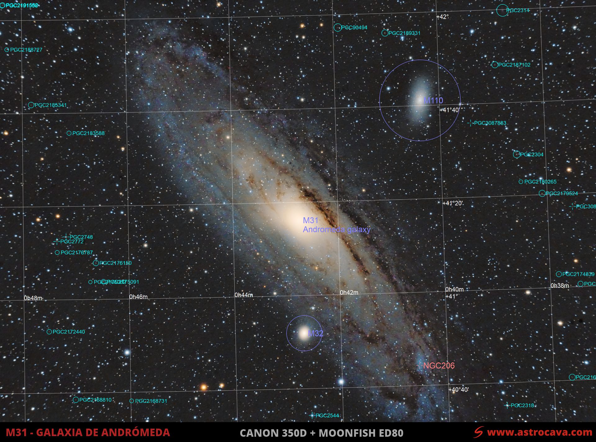 Galaxia de Andrómeda M31. Año 2008. Anotada