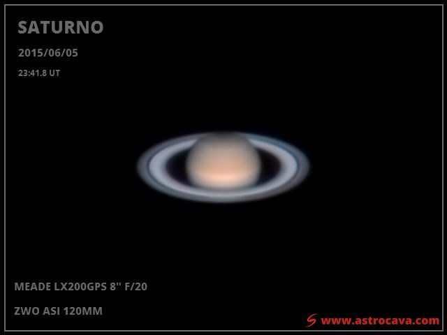 Saturno en 2015-06-05 con cámara ZWO ASI120MM y telescopio LX200GPS 203mm